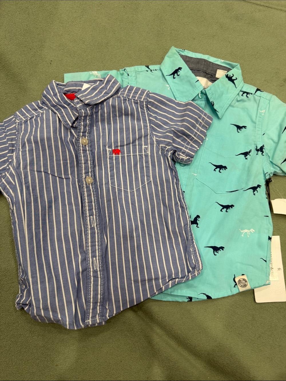 Carter's Blue Striped Button-Down & Aqua Dino Print Shirt Set